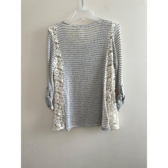 Blu-Pepper Womens Striped Lace Accent Top Size M - Picture 2 of 11